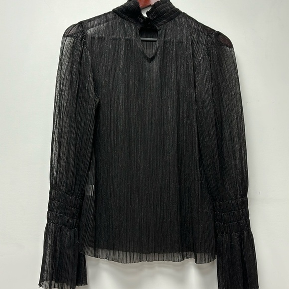 SUGARLIPS shiny sheer black long sleeve blouse with cuff details size M - Picture 1 of 7